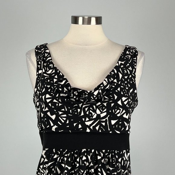 Michael Kors Black White Geometric Print Sleeveless Drape Neck Dress size Medium - Picture 2 of 10